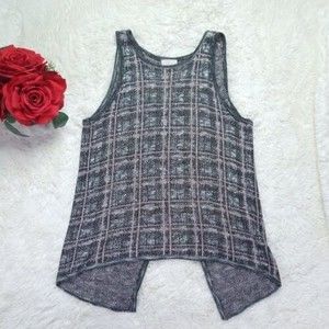 Charming Charlie Gray And Pink Knit Open Back Tank Top Size M